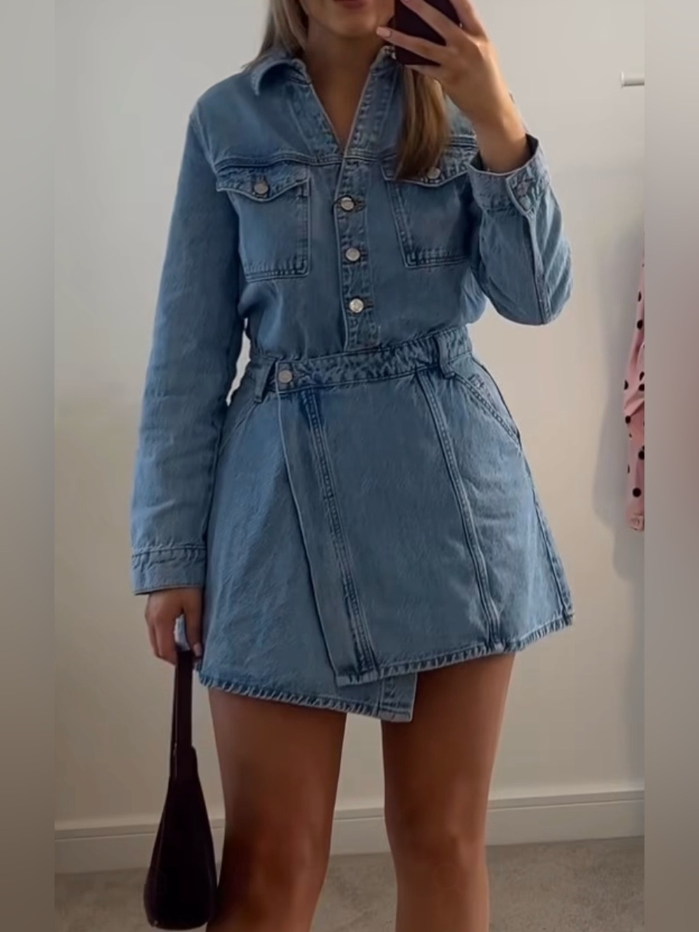 Zara Z1975 SHORT DENIM DRESS WITH LONG SLEEVES
